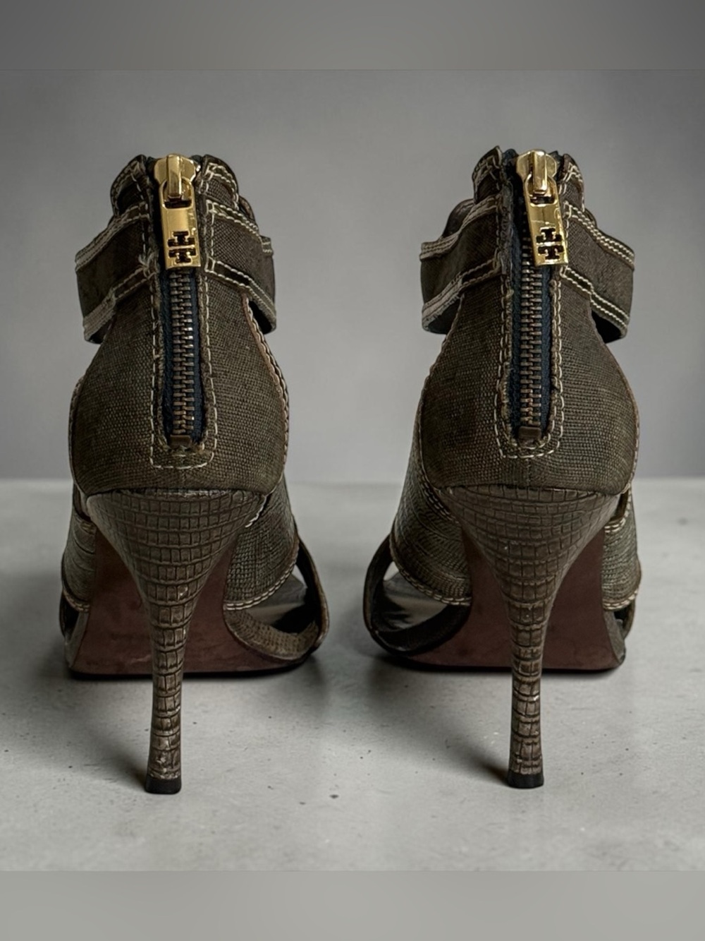 Tory Burch Geoff Caged High Heel Olive Gold Gladiator Sandals! Size 8 - Picture 8 of 16